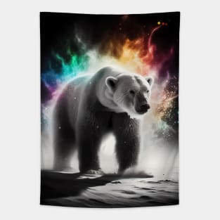 Monochromatic Polar Bear Within Rainbow Colors Tapestry