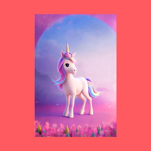 Cute White Unicorn with Pink & Blue Mane by Sandy Richter Art & Designs