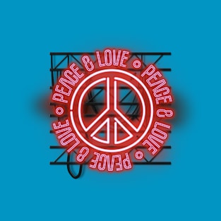 Peace and Love - Red Neon Sign with Symbol T-Shirt