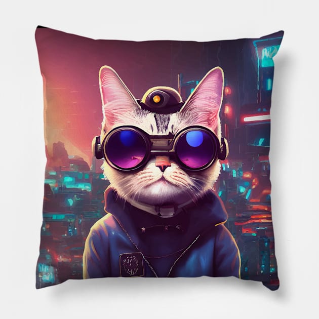 Cool Japanese Techno Cat In Japan Neon City Pillow by star trek fanart and more