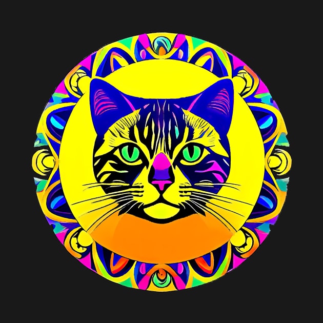 New Age Tabby Cat Inside A Yellow Mandala by funfun