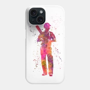 Cricket player batsman silhouette in watercolor Phone Case