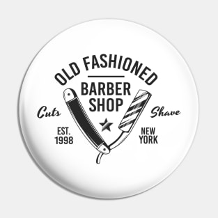 Barbershop print with razor blade. Monochrome retro design. Pin