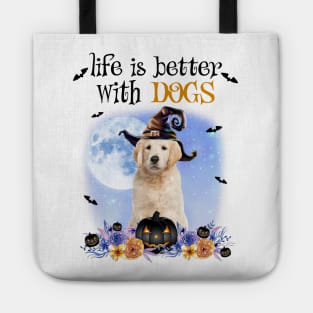 Golden Retriever Witch Hat Life Is Better With Dogs Halloween Tote