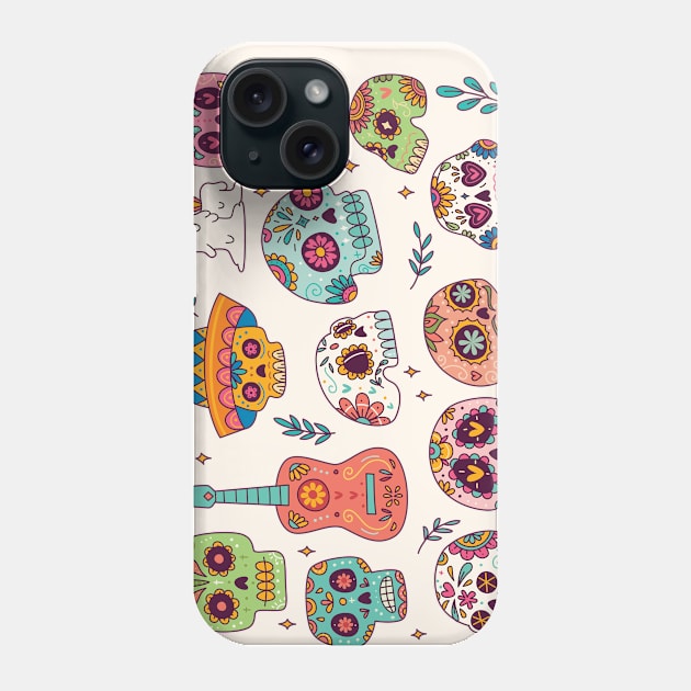 Day of the Dead Sugar Skull Doodle Art Phone Case by SLAG_Creative