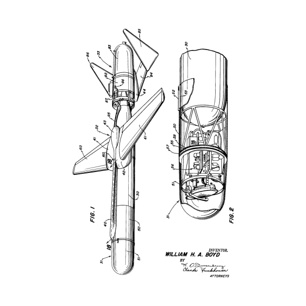 Guided Missile Vintage Patent Hand Drawing by TheYoungDesigns