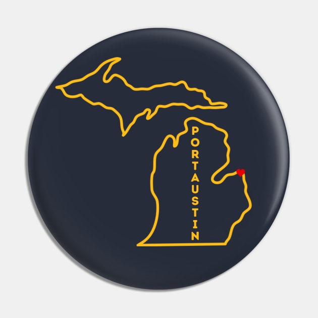 Port Austin MI Love (Yellow) Pin by TorrezvilleTees