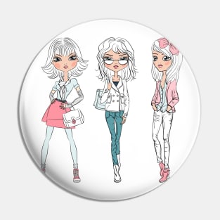 Set beautiful fashion hipster girls Pin