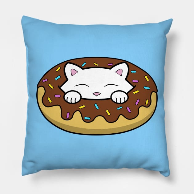 Cute white kitten eating a yummy looking chocolate doughnut with sprinkles on top of it Pillow by Purrfect