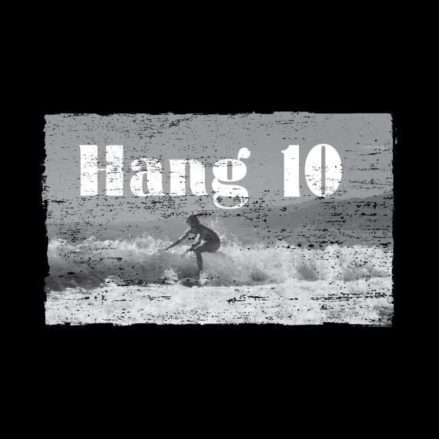 Hang 10 Surfer Riding Wave Retro Distressed by lucidghost