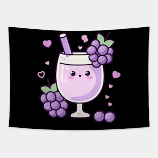 Kawaii Cocktail Drink with Grapes | Cute Kawaii Food Art | Design for Kawaii Lovers Tapestry