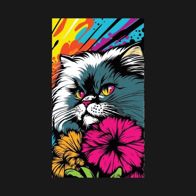 Persian Cat Vibrant Tropical Flower Tall Retro Vintage Digital Pop Art Portrait 5 by ArtHouseFlunky