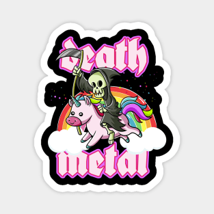 Cute Grim Reaper Rides Unicorn Death Metal Rocker Go To Hell Magnet