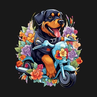 A cute t-shirt design featuring a Rottweiler Dog on a scooter T-Shirt