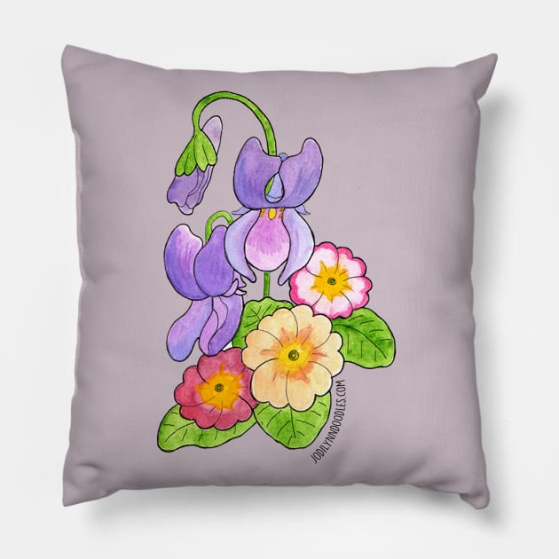 February Birth Flower - Violet and Primrose Pillow by JodiLynnDoodles