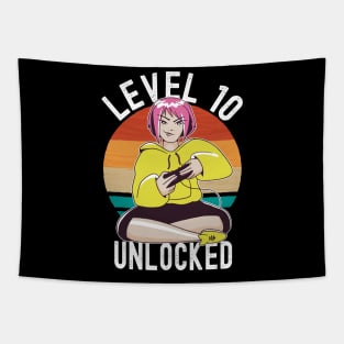 Level 10 Unlocked Girls Loves Anime Gamer 10th Birthday Girl Tapestry