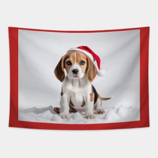 Cute Beagle puppy with Santa hat Tapestry