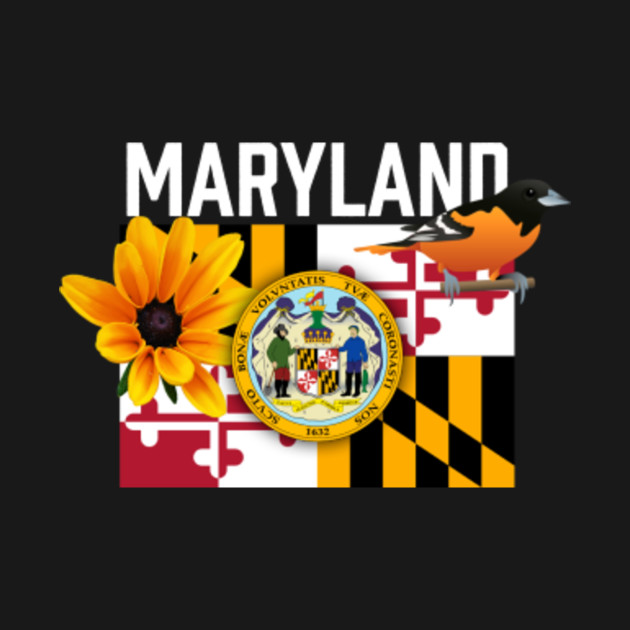 maryland us state flag tee with state bird flower design bird