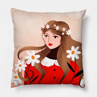 Spring lover girl with white flowers, version 1 Pillow