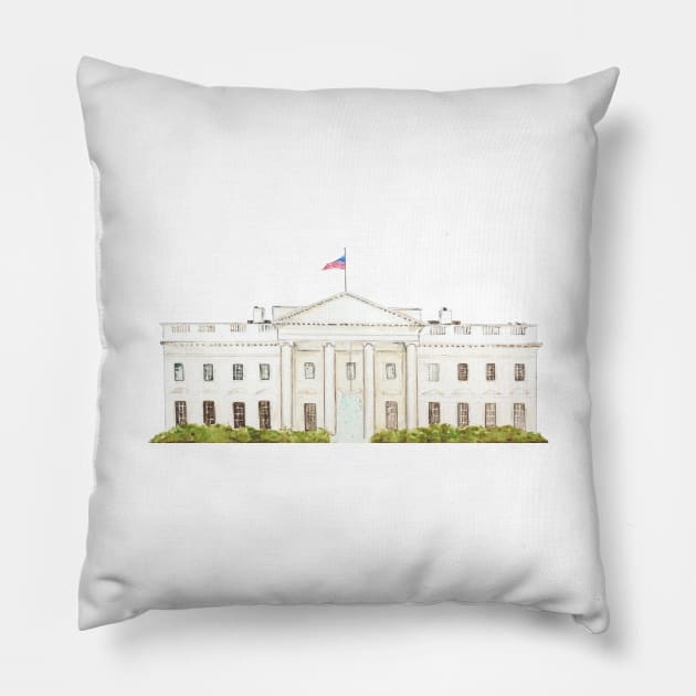 the white house watercolor Pillow by colorandcolor