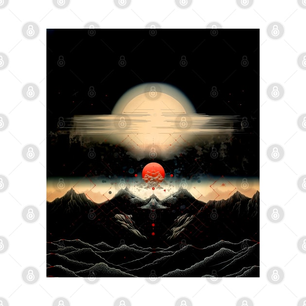 Japanese Geometry 7: Red Moon Landscape by Puff Sumo