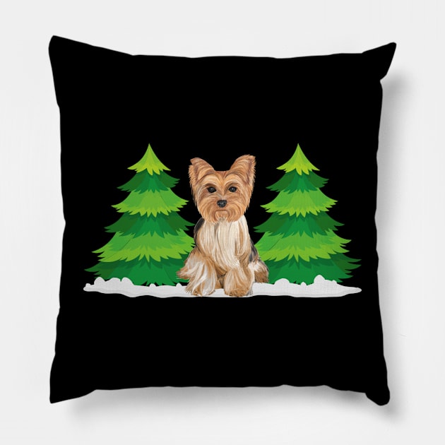 christmas yorkshire terrier dog Pillow by Éléonore Royer