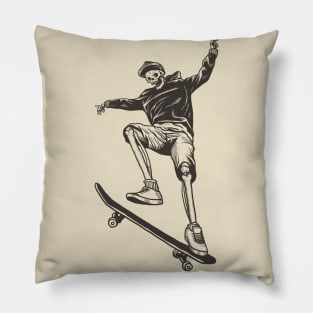 Skateboard Skeleton Linocut. hoodie and Pillow