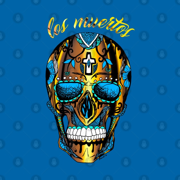 Los Muertos Sugar Skull - Gold and Blue Edition by kenallouis