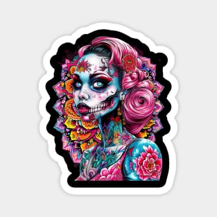 women  Emotional  Face tattoo skull flowers Magnet