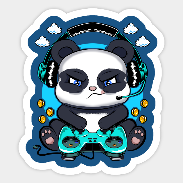 panda gamer, game addicts - Panda Gaming - Sticker | TeePublic