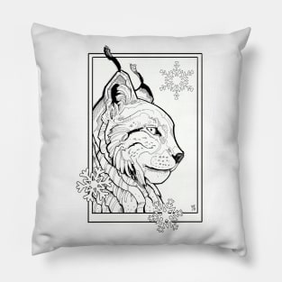 lynx cat with snowflakes Pillow