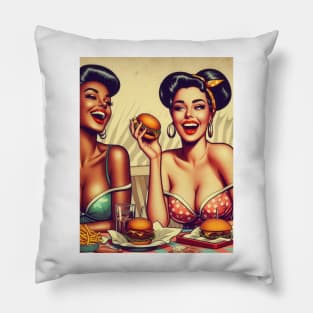 pin up girls eating burgers Pillow