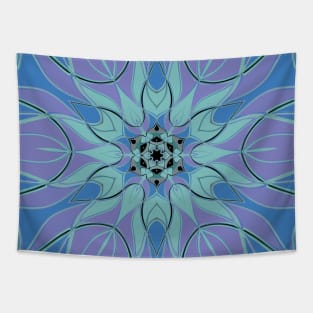 Cartoon Mandala Flower Blue and Purple Tapestry