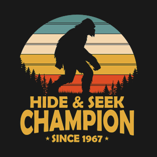 Vintage Retro Bigfoot Believe Silhouette Mountain Hide & Seek Champion since 1967 T-Shirt