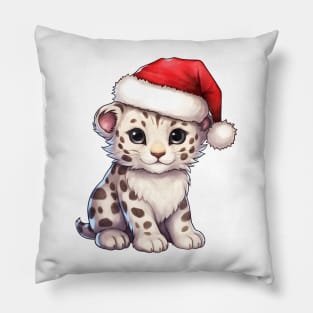 Snow Leopard in Santa Hat Pillow