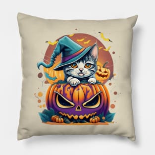 really cute halloween kitten coming out of pumpkin Pillow