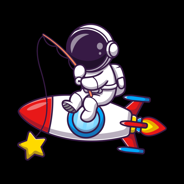 Astronaut Fishing Star On Rocket Cartoon by Catalyst Labs