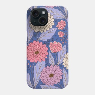 Dahlia garden in blue Phone Case