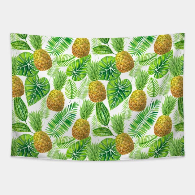 Pineapples and tropical leaves Tapestry by katerinamk