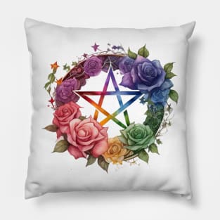 Pentacle with Multicolor  Roses Pillow