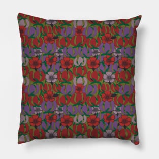 Poppies Meadow - Red and Purple Pillow