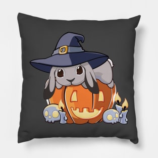 Grey Lop Bunny on a Pumpkin Pillow