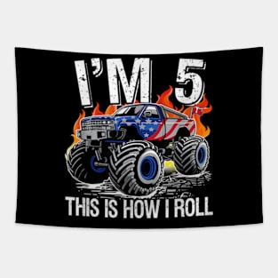 5th Birthday Monster Truck 5 Years Old Birthday Boy Tapestry