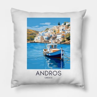 A Pop Art Travel Print of Chora Andros Island - Greece Pillow