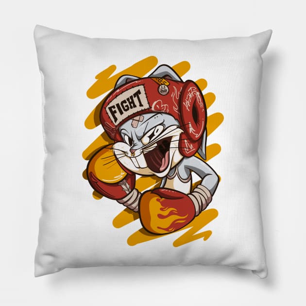 Bunny bugs fight mode Pillow by KNTG