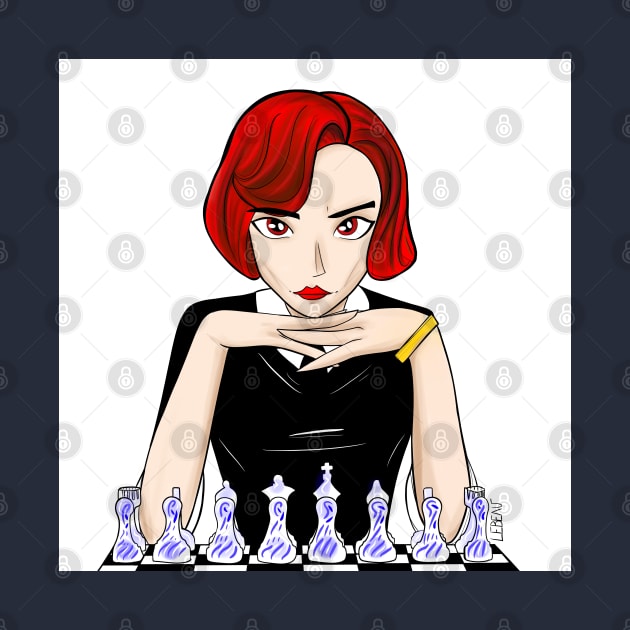 beth the chess champion in cartoon arts by jorge_lebeau