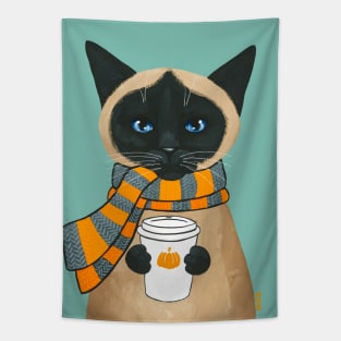 Autumn Siamese Coffee Cat Tapestry