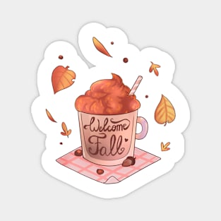 Hot autumn drink with colourful leafs Magnet