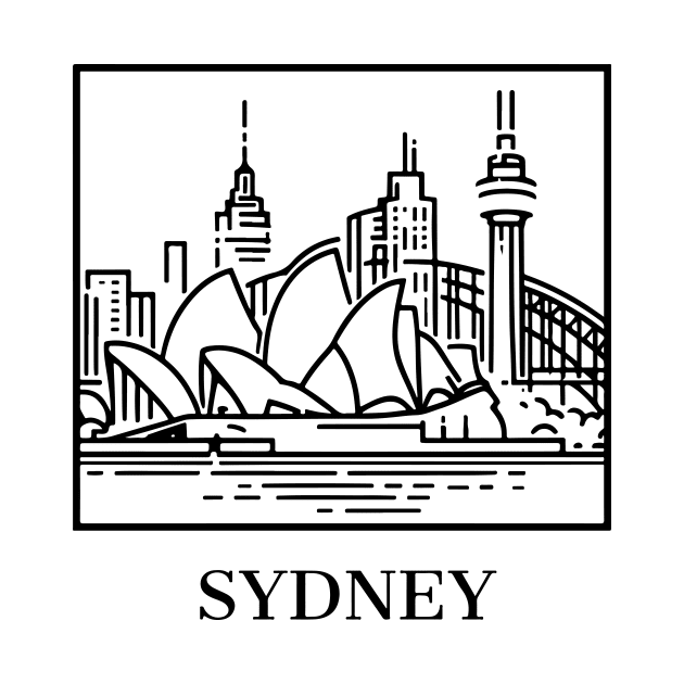 sydney line art illustration white background by art poo