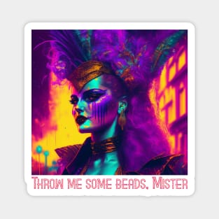 Cyberpunk-synthwave Mardi Gras Woman Magnet